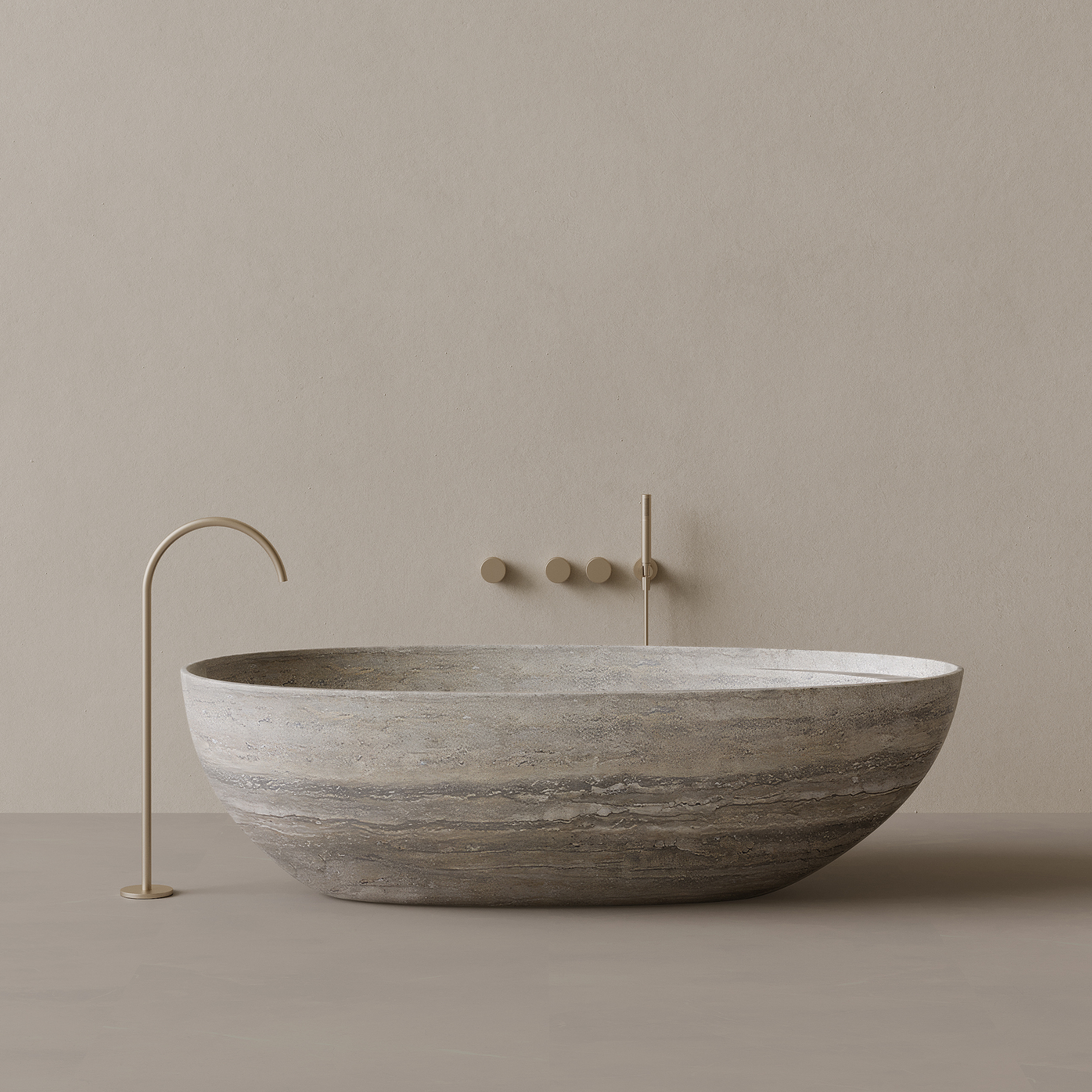 76" x 39" Handcrafted Oval Stone Bathtub with Shelf