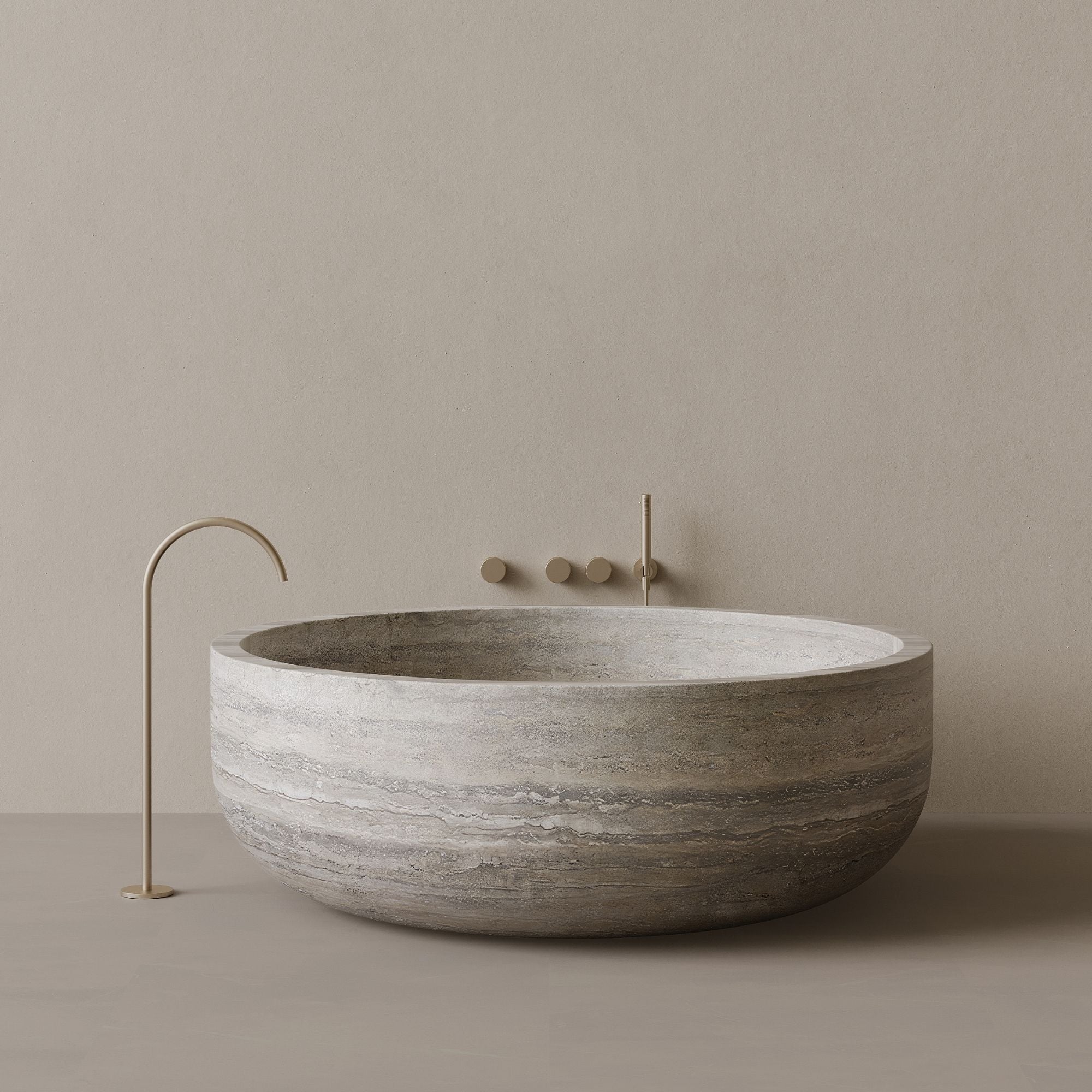 56" x 56" Handcrafted Round Stone Bathtub