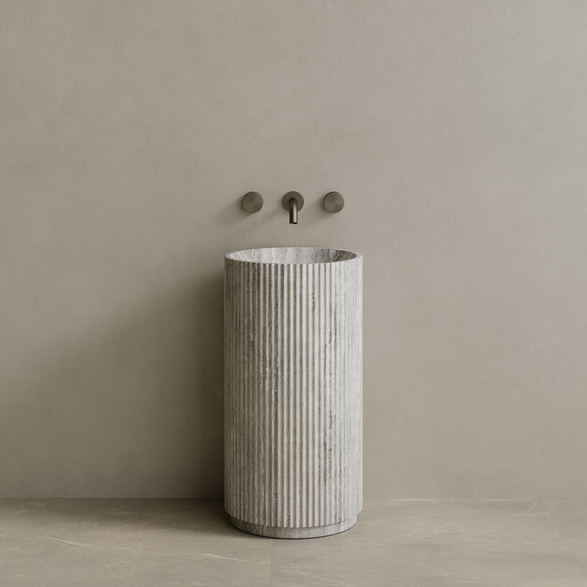 Rivio Handcrafted Fluted Stone Pedestal Sink