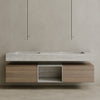 Oversized Floating Double Sink Marble Vanity with Wood Drawers