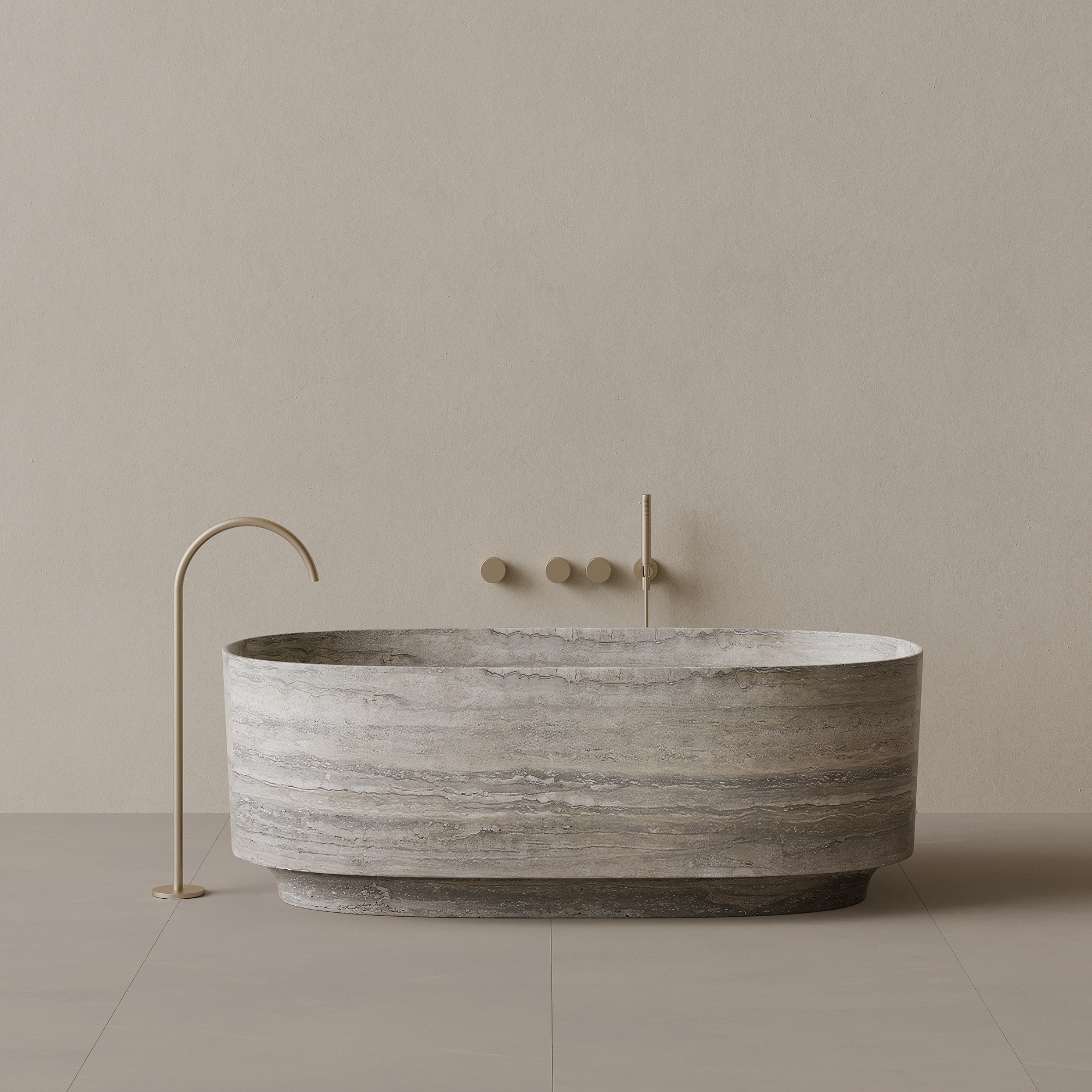 68" x 34" Handcrafted Oval Stone Bathtub with Carved Base