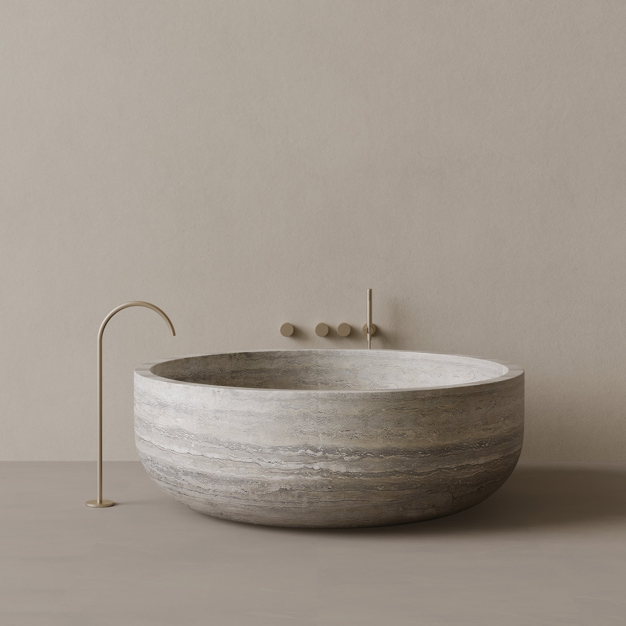 56" x 56" Handcrafted Round Stone Bathtub