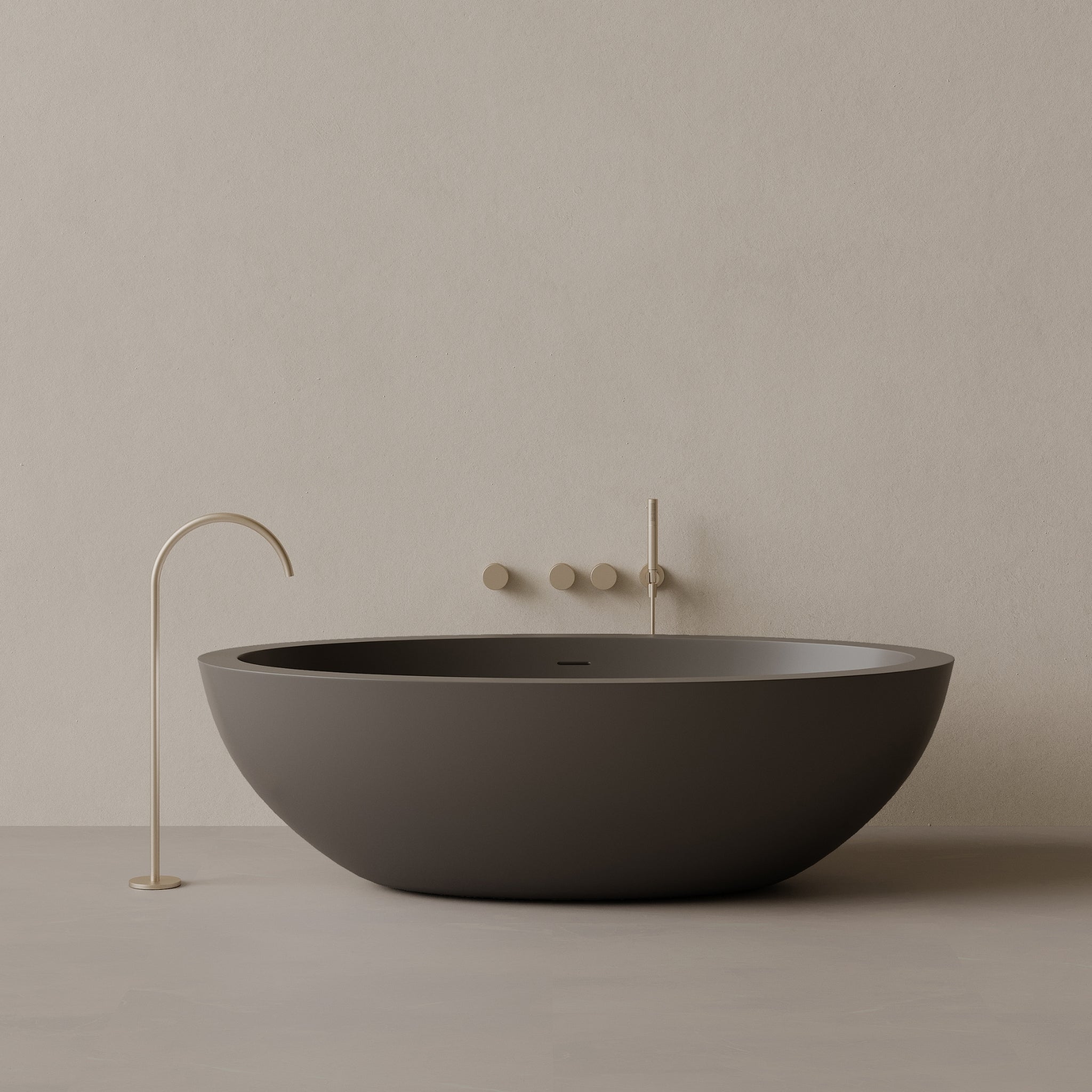 74" x 41" Oval Solid Surface Stone Resin Freestanding Bathtub