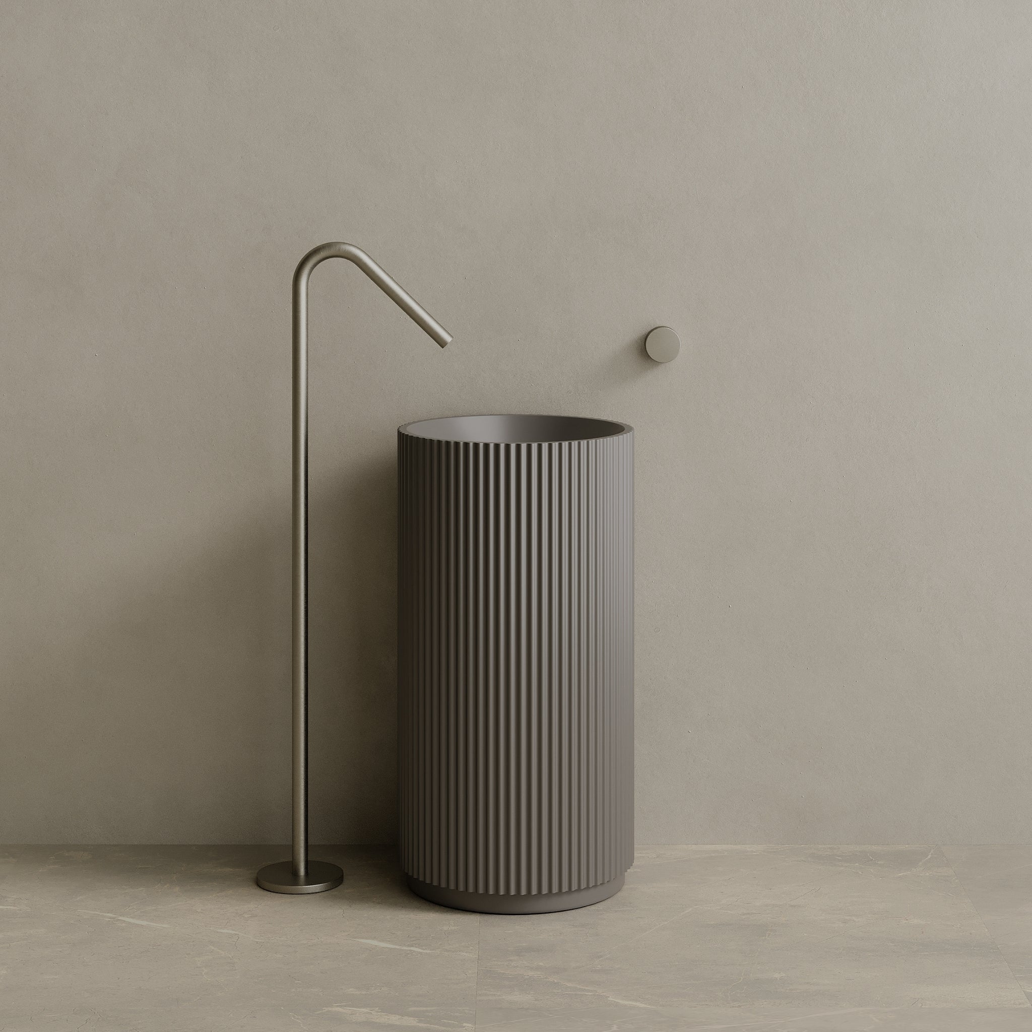 18" x 33" Solid Surface Stone Resin Round Pedestal Sink