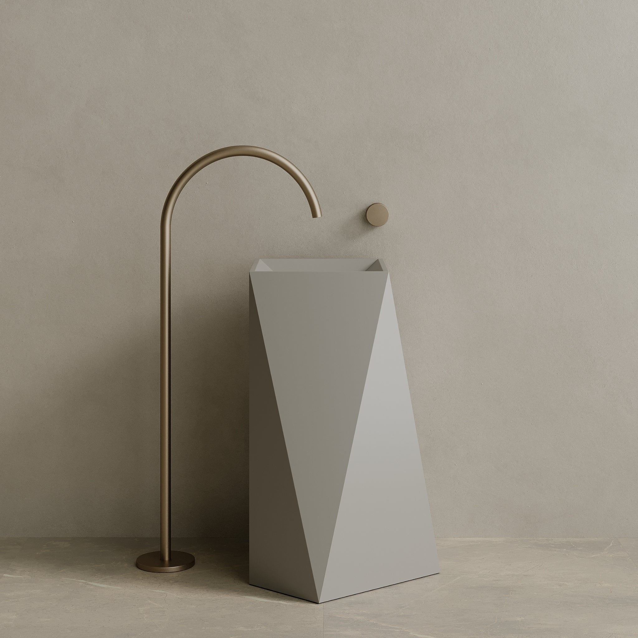 20" x 34" Solid Surface Stone Resin Geometric Pedestal Sink
