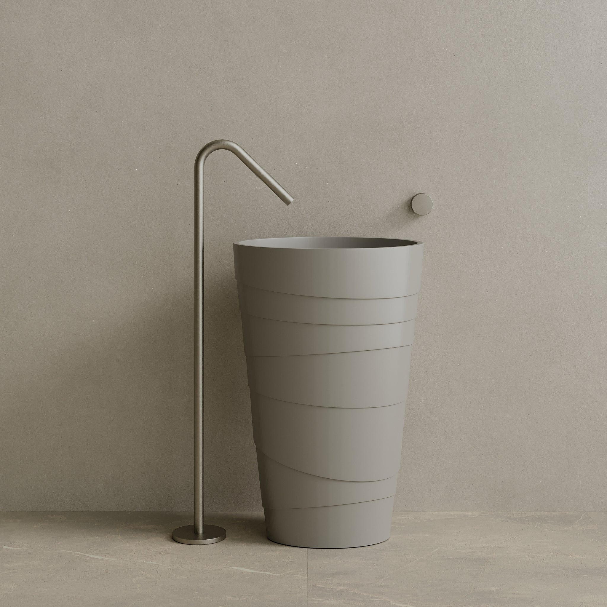 16" x 35" Solid Surface Stone Resin Round Pedestal Sink