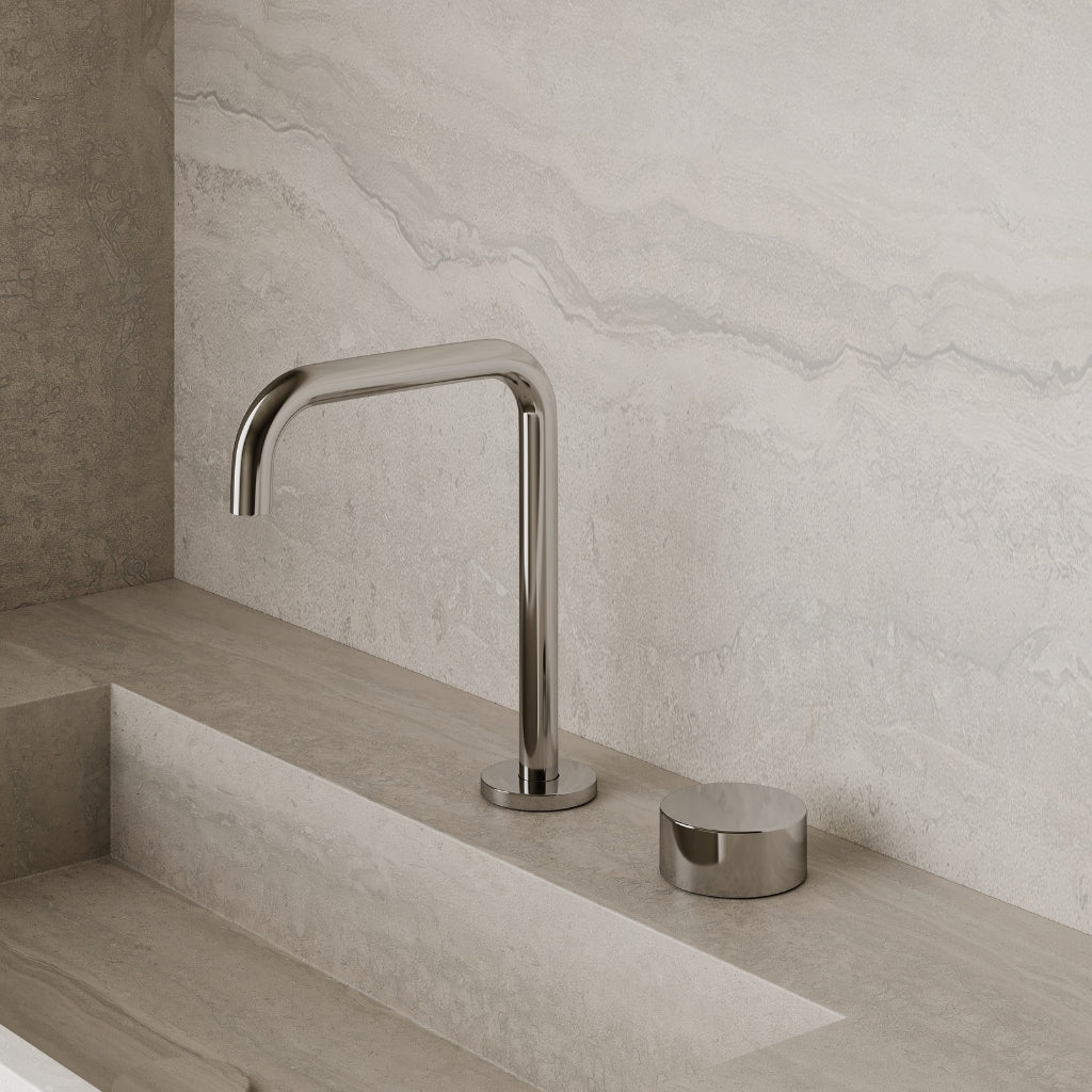 Modern Widespread Square Counter-Mounted Faucet with Circular Knobs