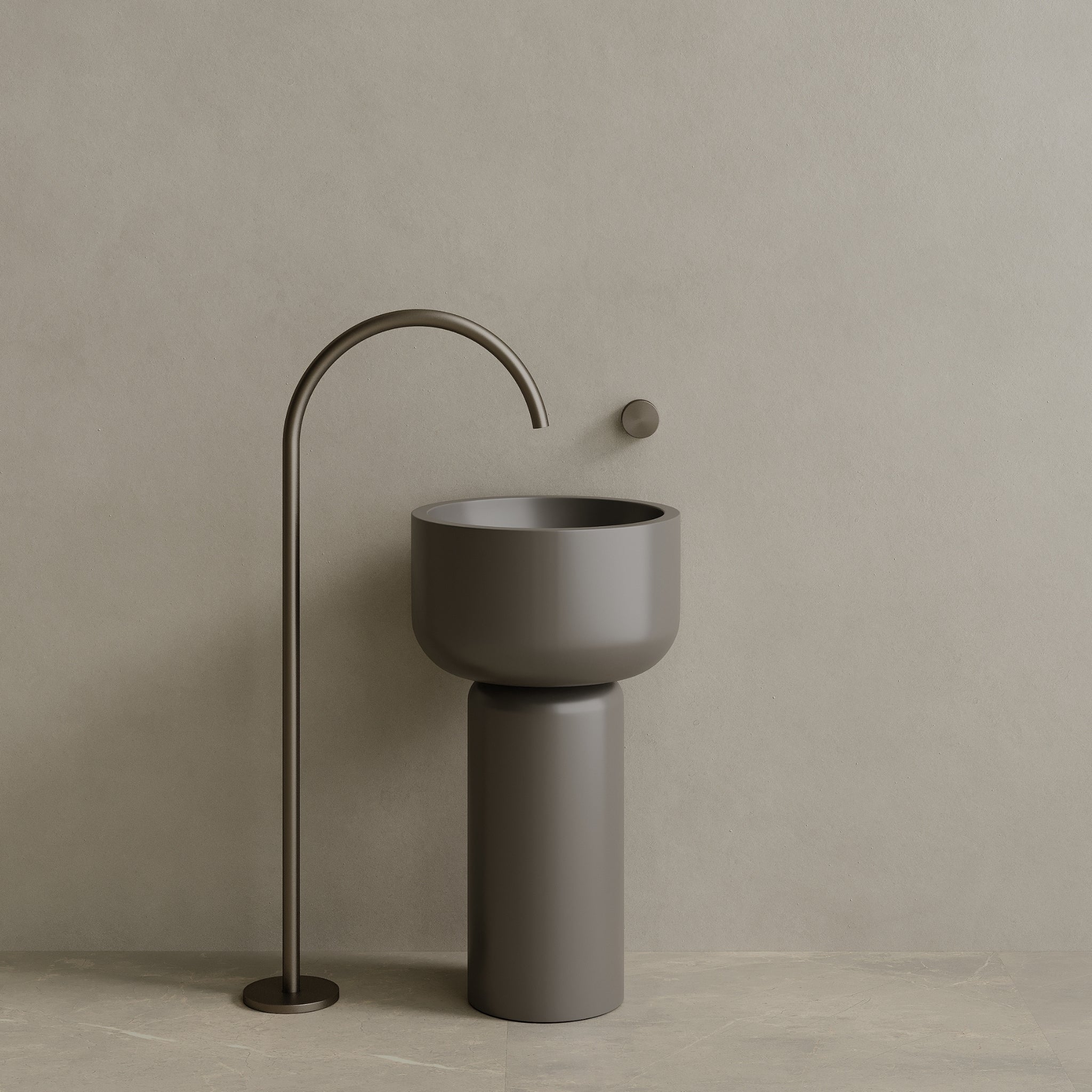 19" x 33" Solid Surface Stone Resin Round Pedestal Sink