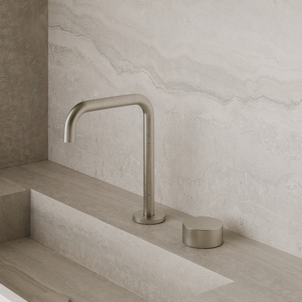 Modern Widespread Square Counter-Mounted Faucet with Circular Knobs