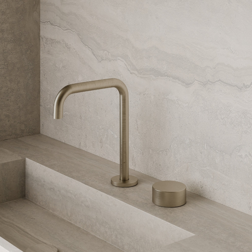 Modern Widespread Square Counter-Mounted Faucet with Circular Knobs