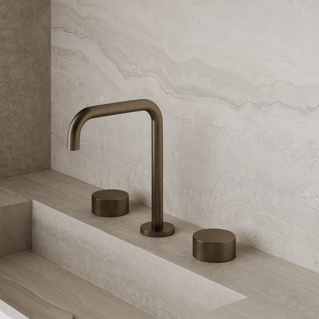 Modern Widespread Square Counter-Mounted Faucet with Circular Knobs