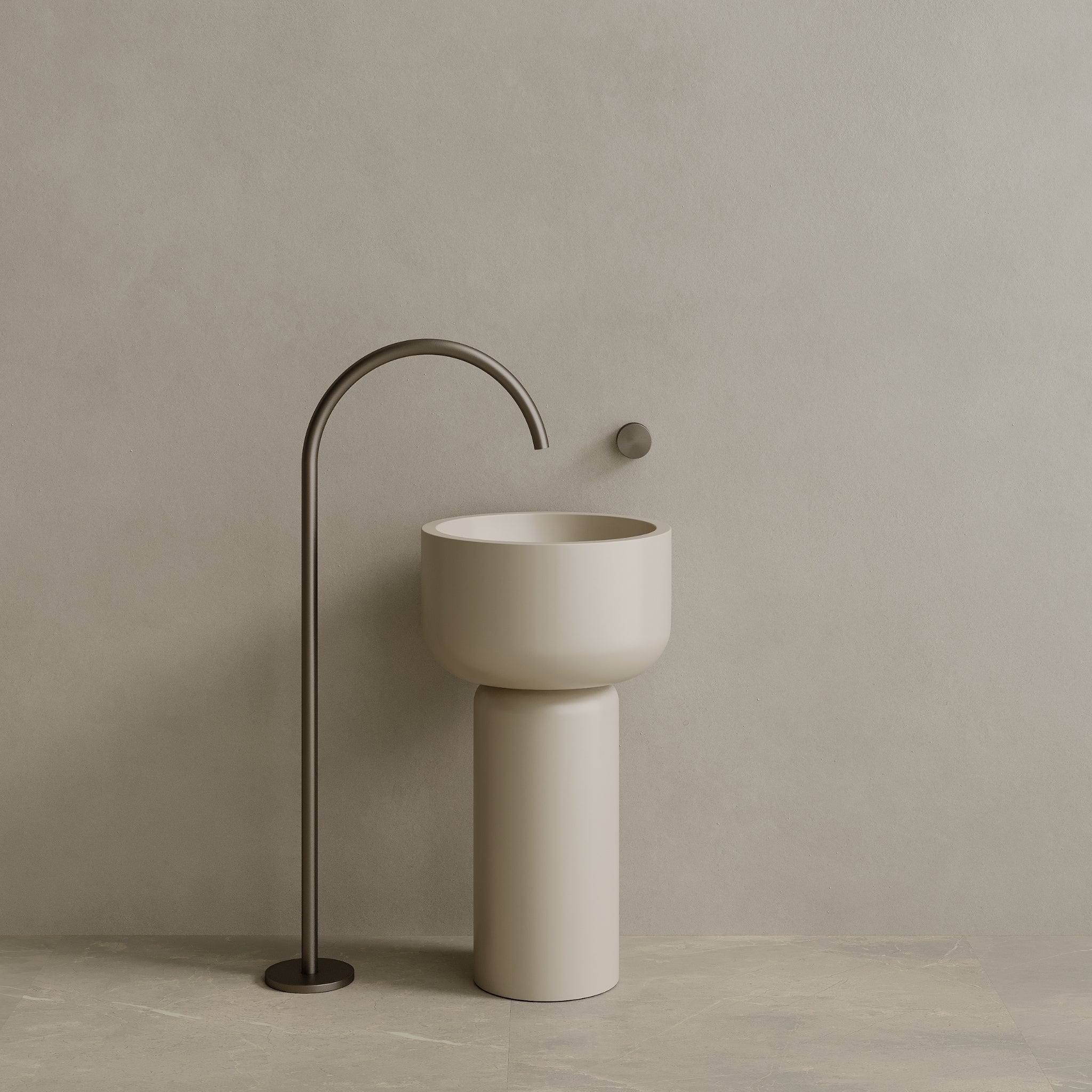 19" x 33" Solid Surface Stone Resin Round Pedestal Sink