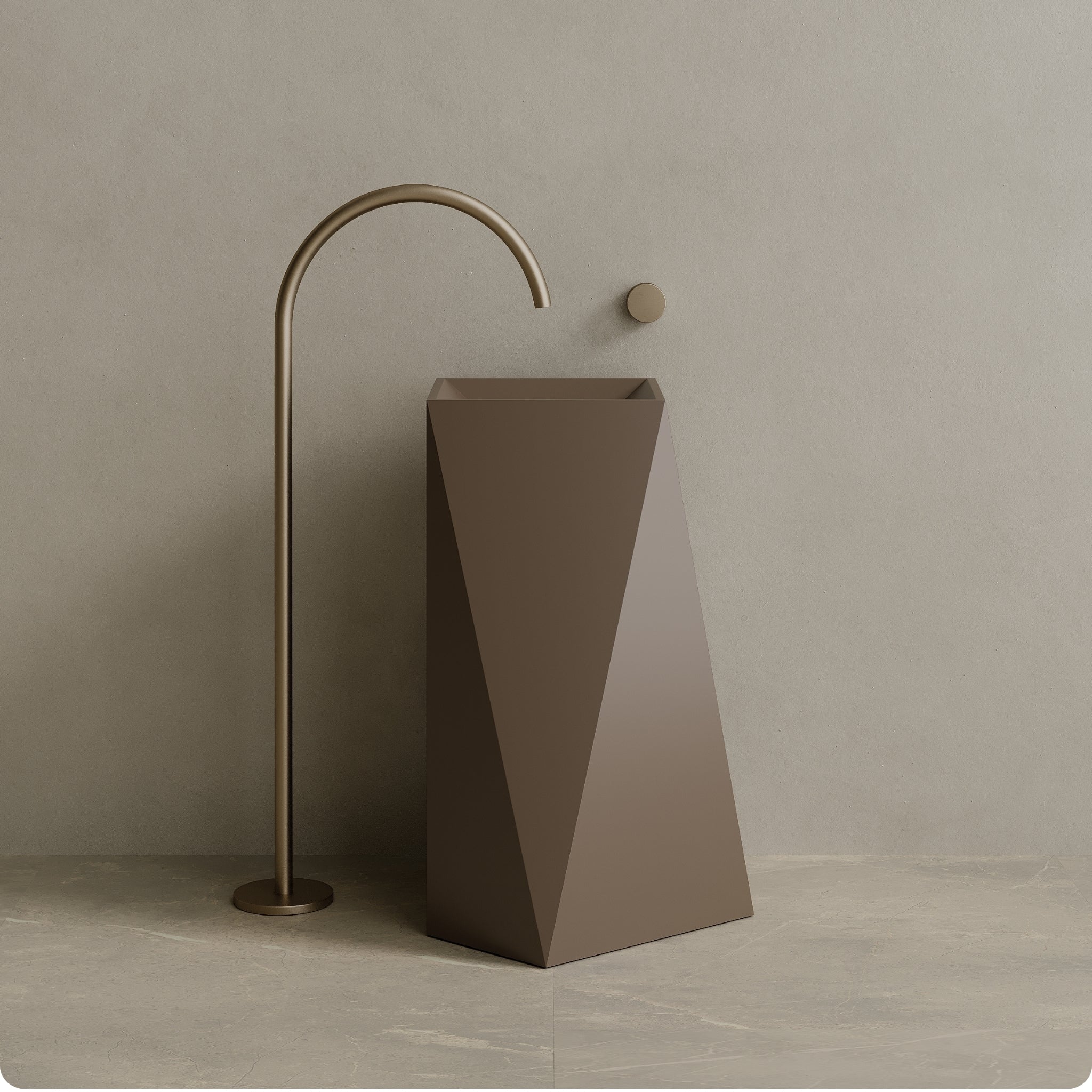 20" x 34" Solid Surface Stone Resin Geometric Pedestal Sink