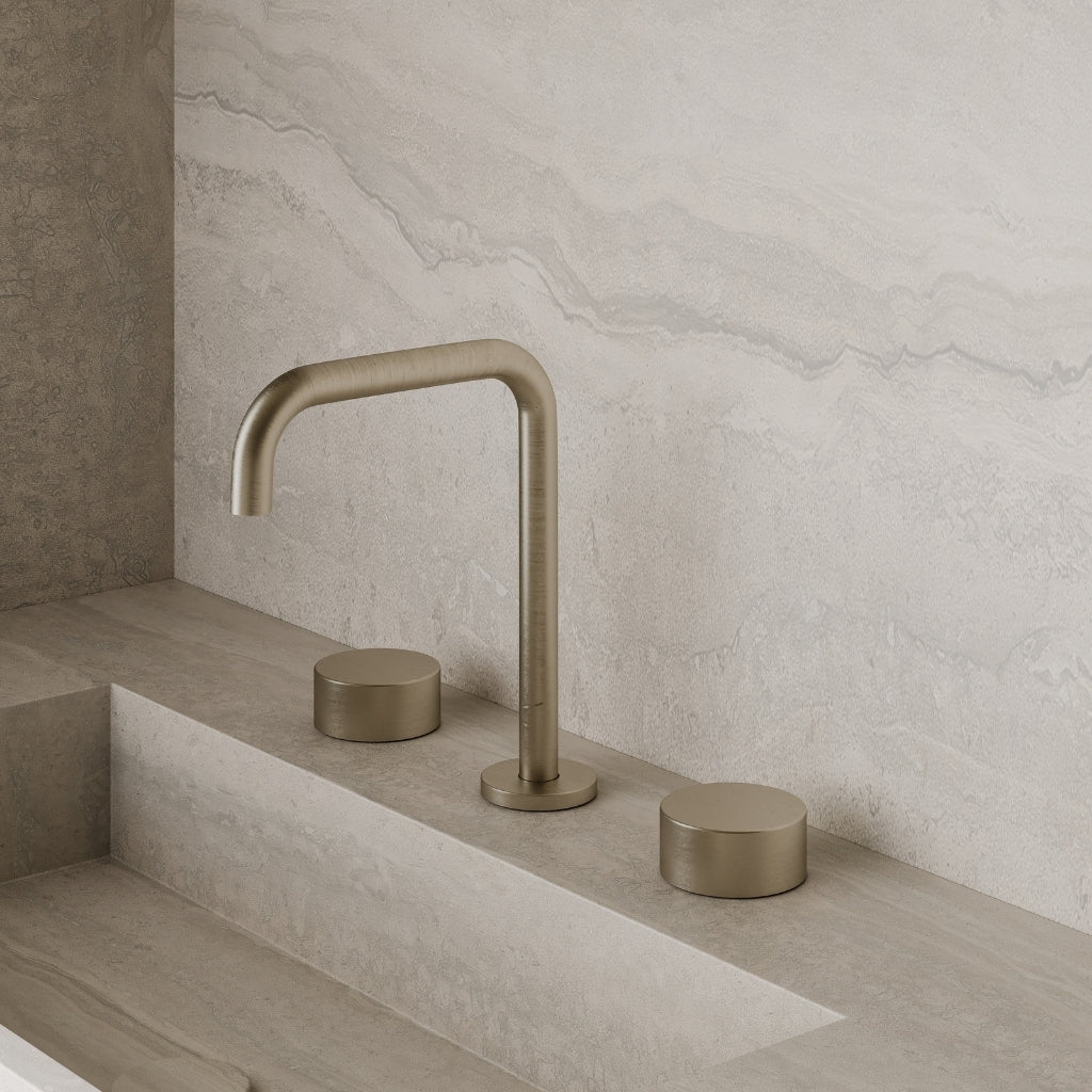 Modern Widespread Square Counter-Mounted Faucet with Circular Knobs