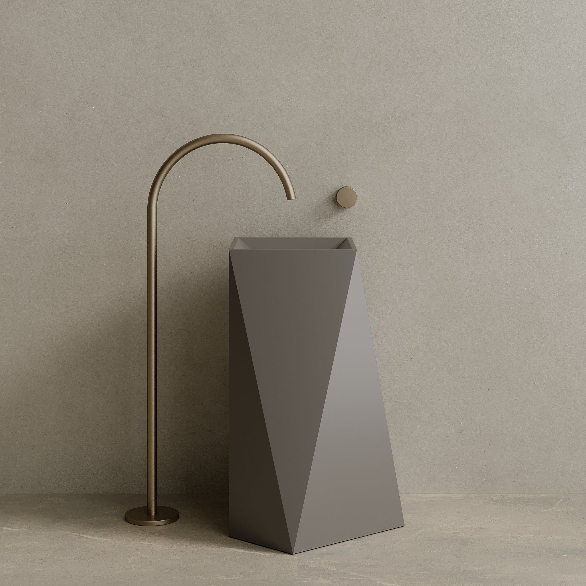 20" x 34" Solid Surface Stone Resin Geometric Pedestal Sink