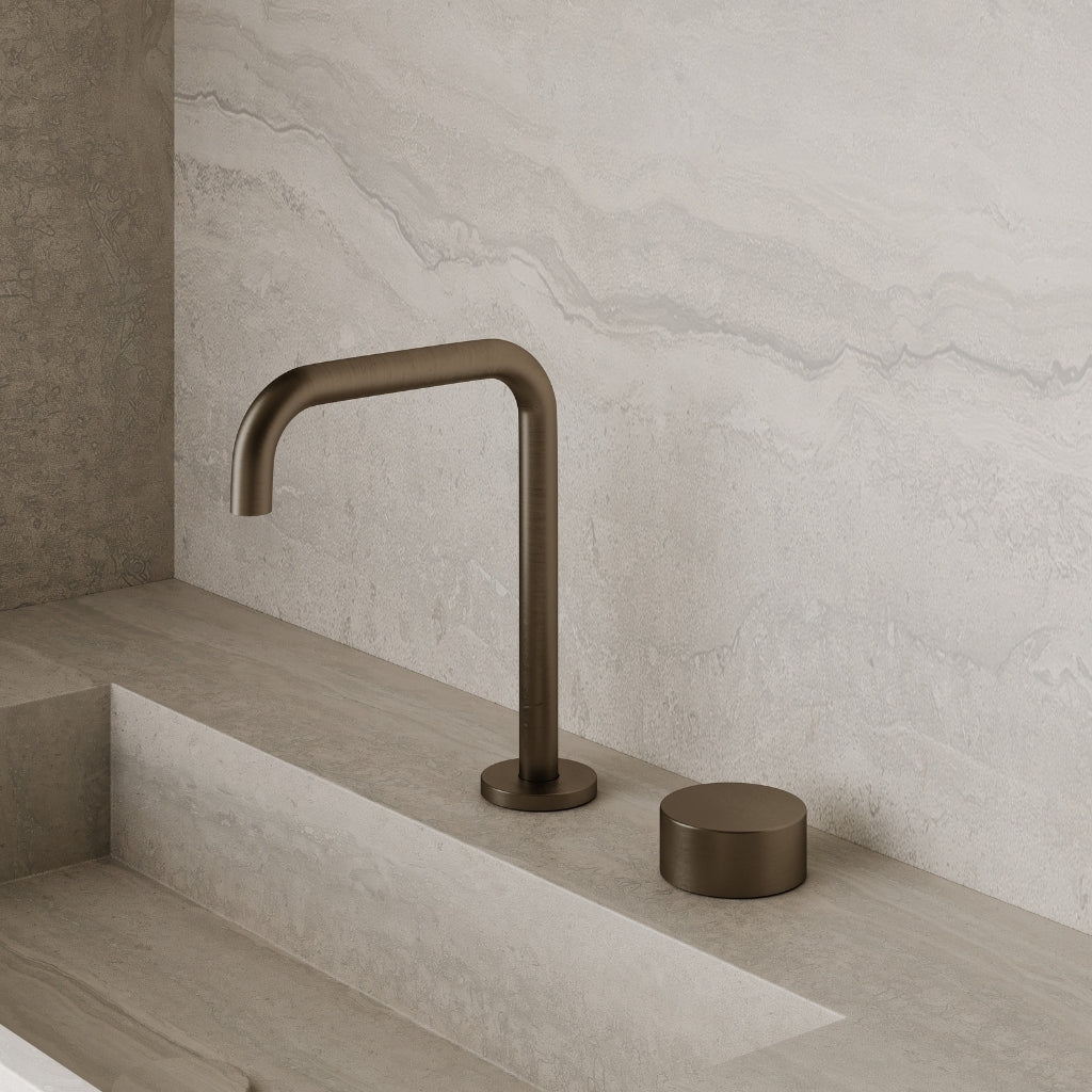 Modern Widespread Square Counter-Mounted Faucet with Circular Knobs