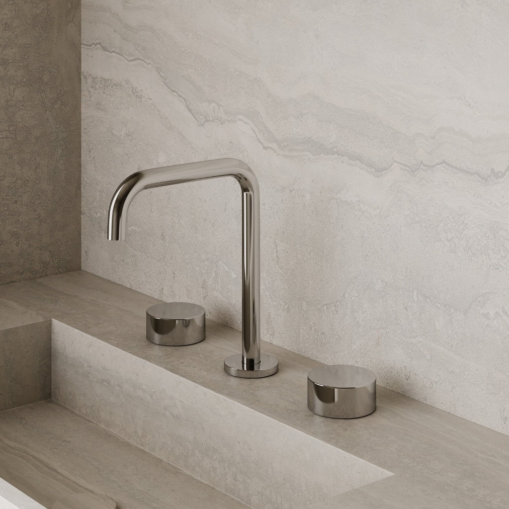 Modern Widespread Square Counter-Mounted Faucet with Circular Knobs