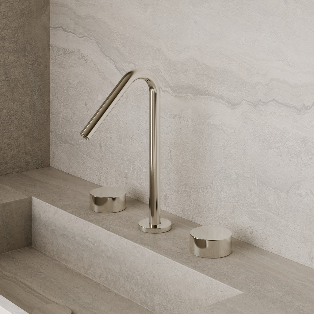 Modern Angled Counter-Mounted Faucet with Circular Knobs