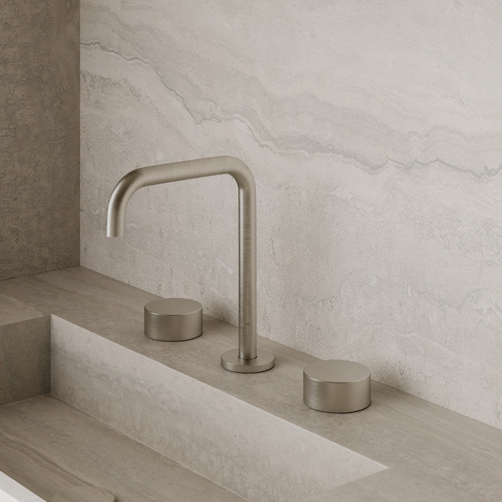 Modern Widespread Square Counter-Mounted Faucet with Circular Knobs