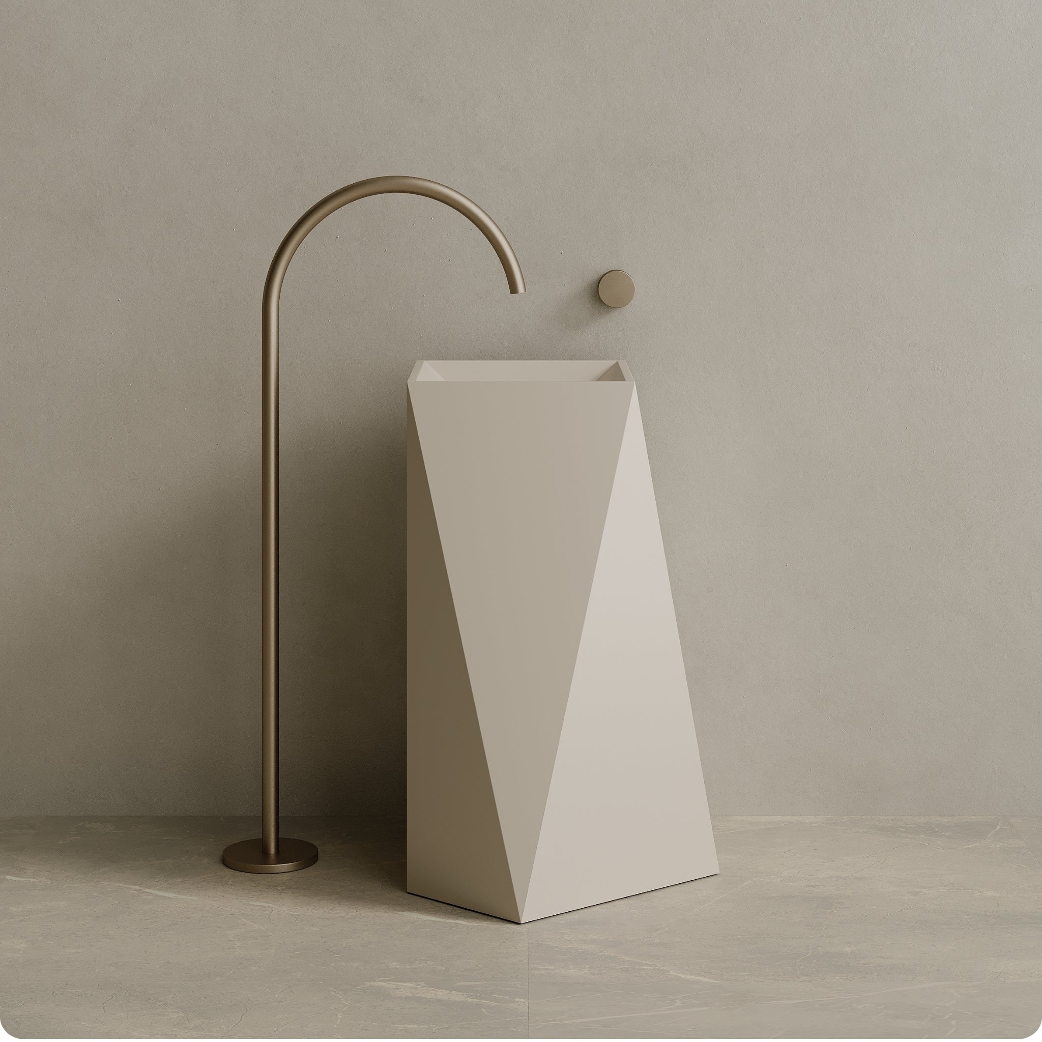 20" x 34" Solid Surface Stone Resin Geometric Pedestal Sink