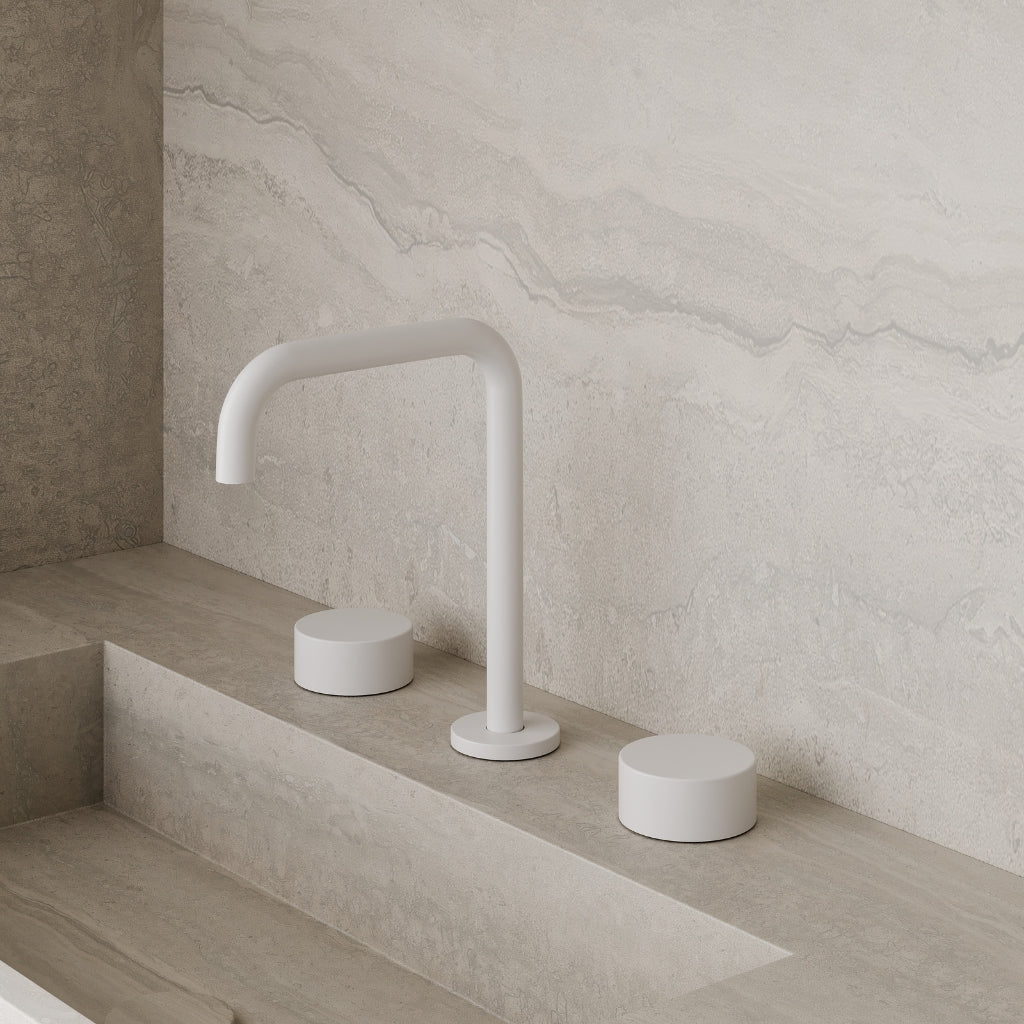 Modern Widespread Square Counter-Mounted Faucet with Circular Knobs