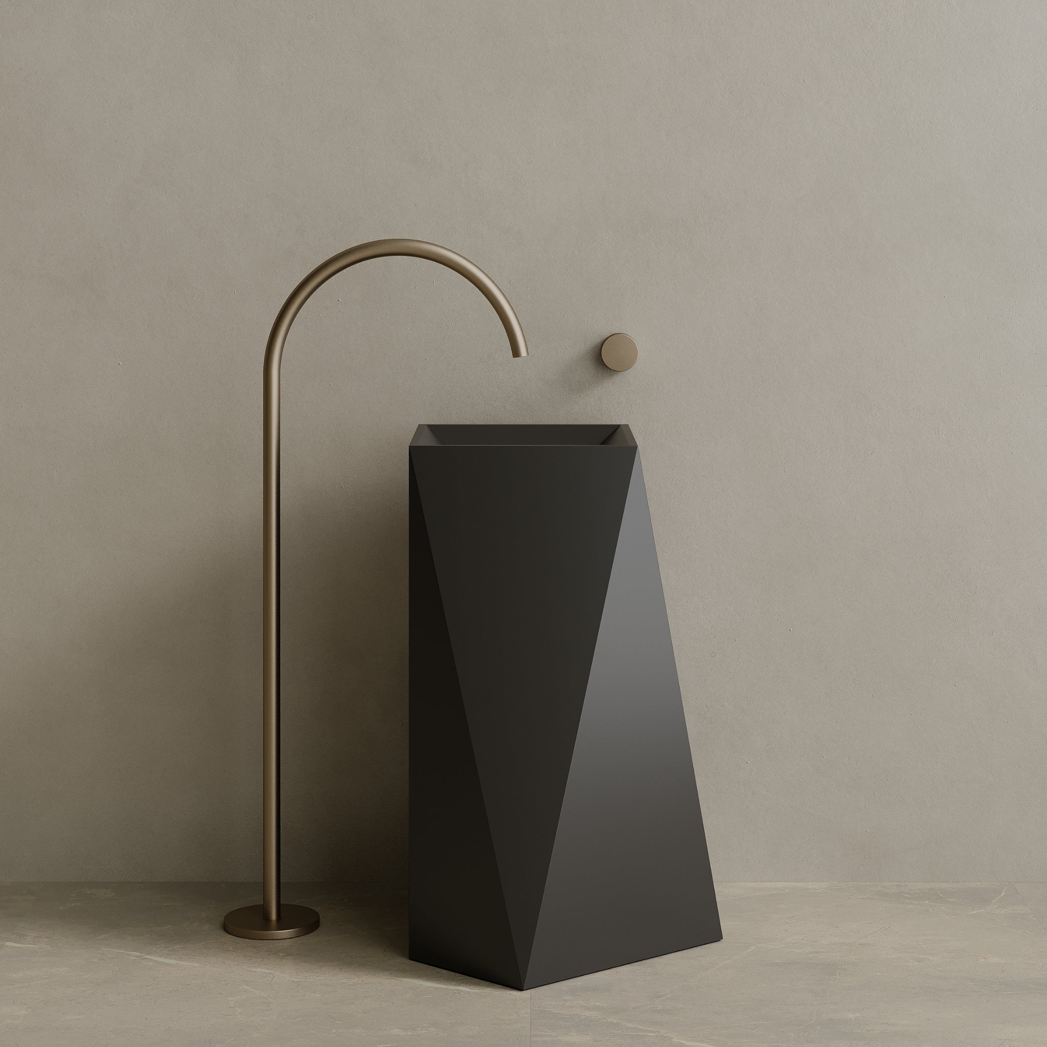 20" x 34" Solid Surface Stone Resin Geometric Pedestal Sink