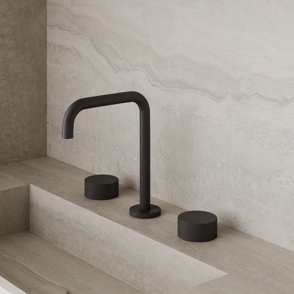 Modern Widespread Square Counter-Mounted Faucet with Circular Knobs