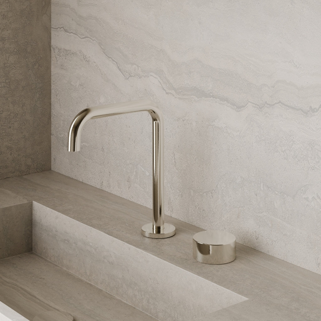 Modern Widespread Square Counter-Mounted Faucet with Circular Knobs