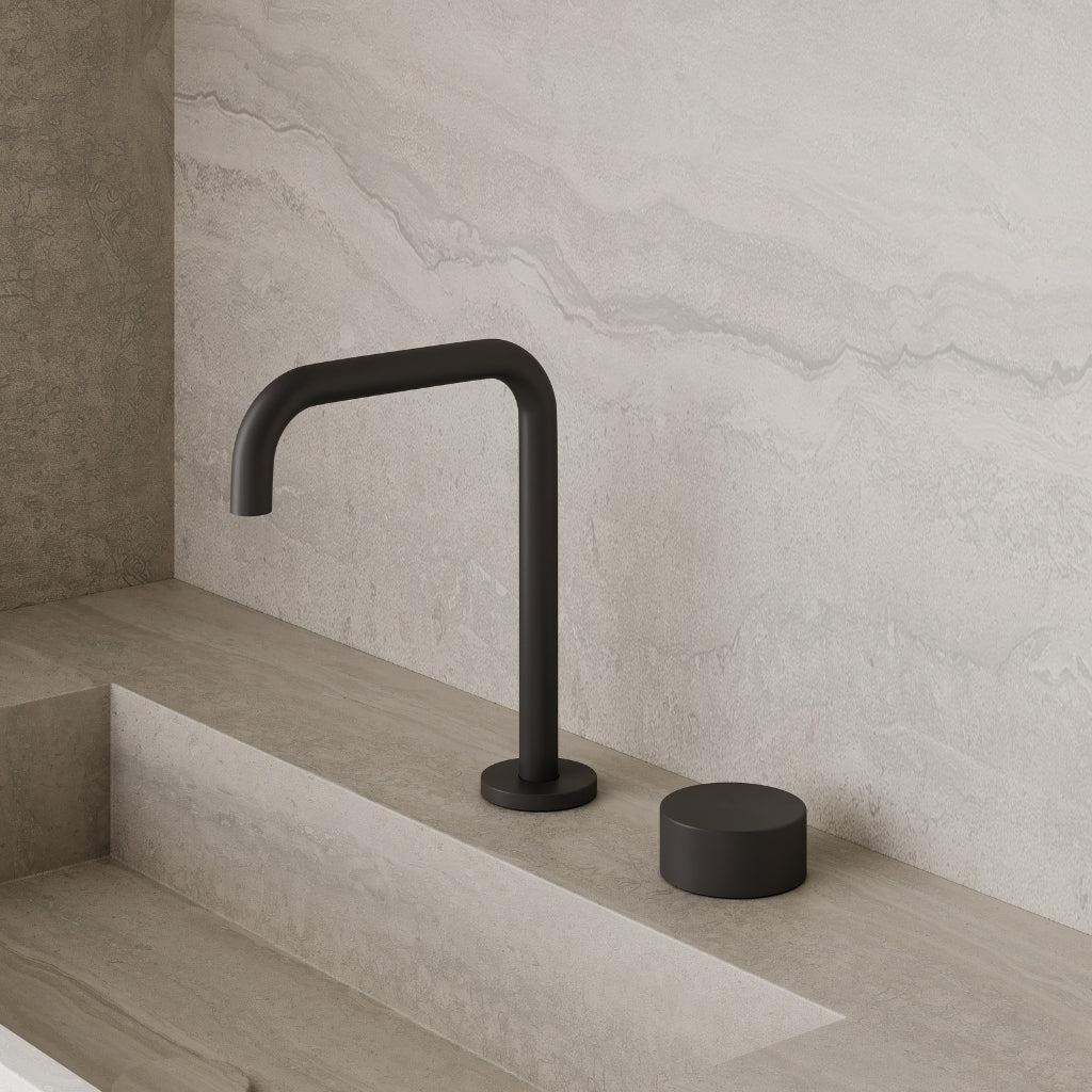 Modern Widespread Square Counter-Mounted Faucet with Circular Knobs