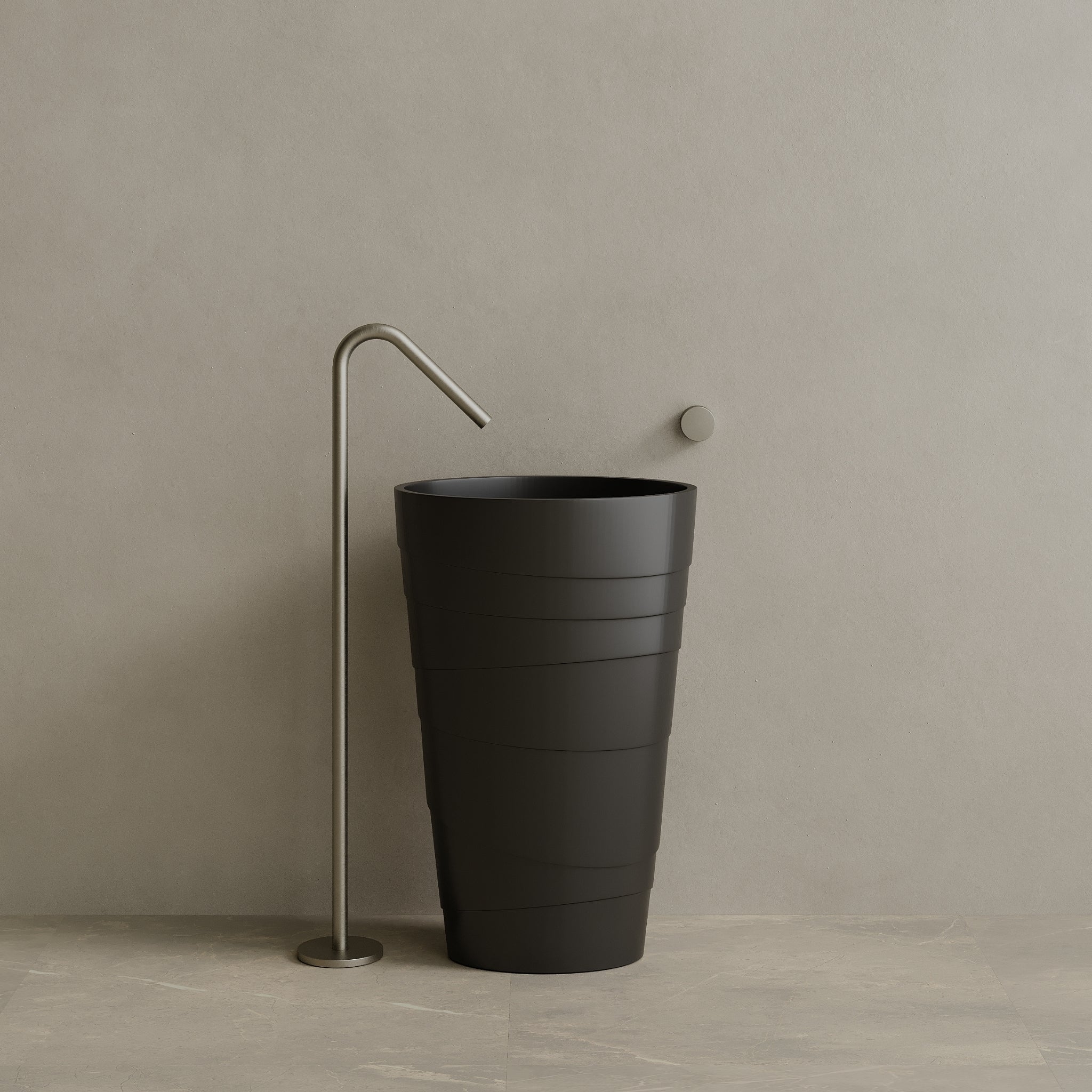 16" x 35" Solid Surface Stone Resin Round Pedestal Sink