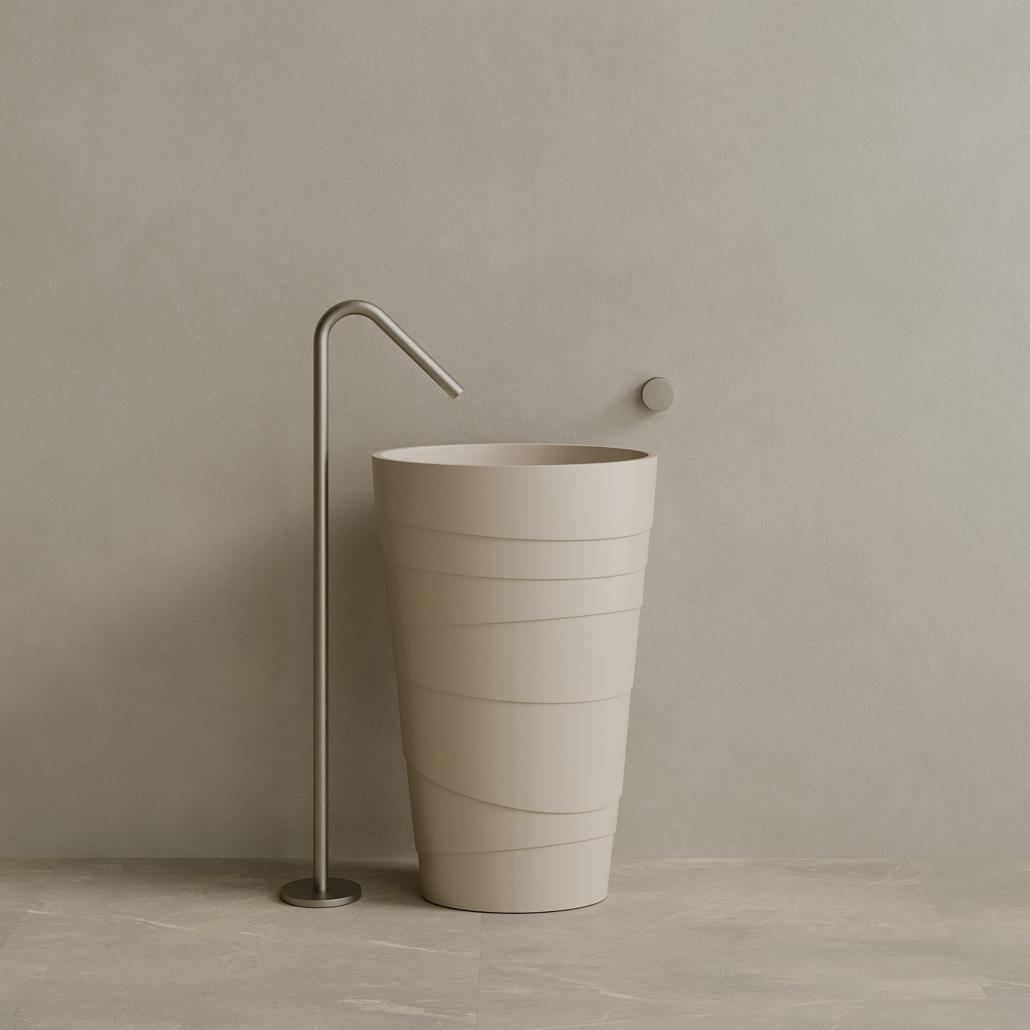 16" x 35" Solid Surface Stone Resin Round Pedestal Sink