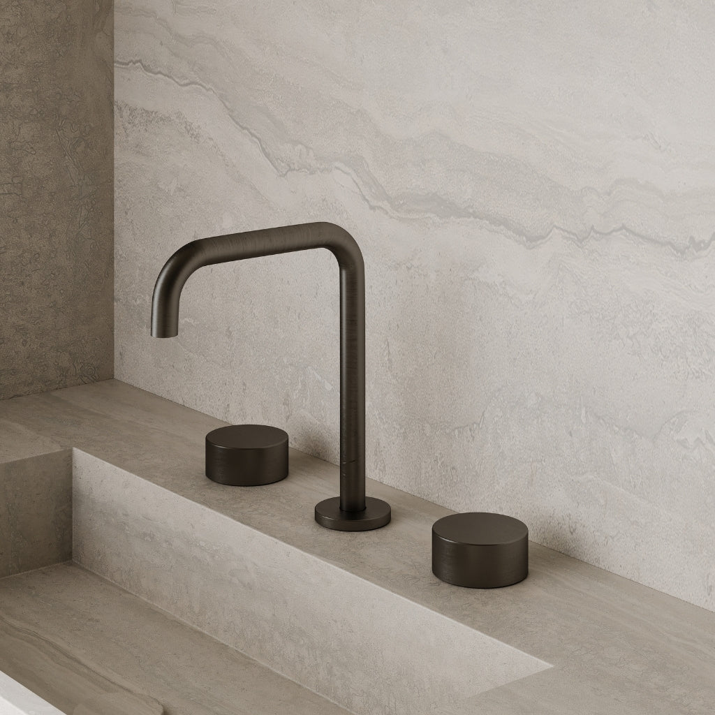 Modern Widespread Square Counter-Mounted Faucet with Circular Knobs