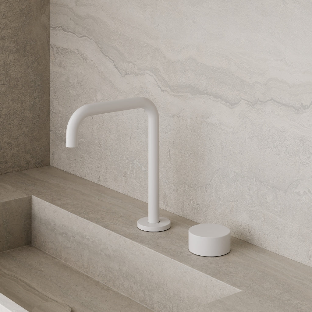 Modern Widespread Square Counter-Mounted Faucet with Circular Knobs