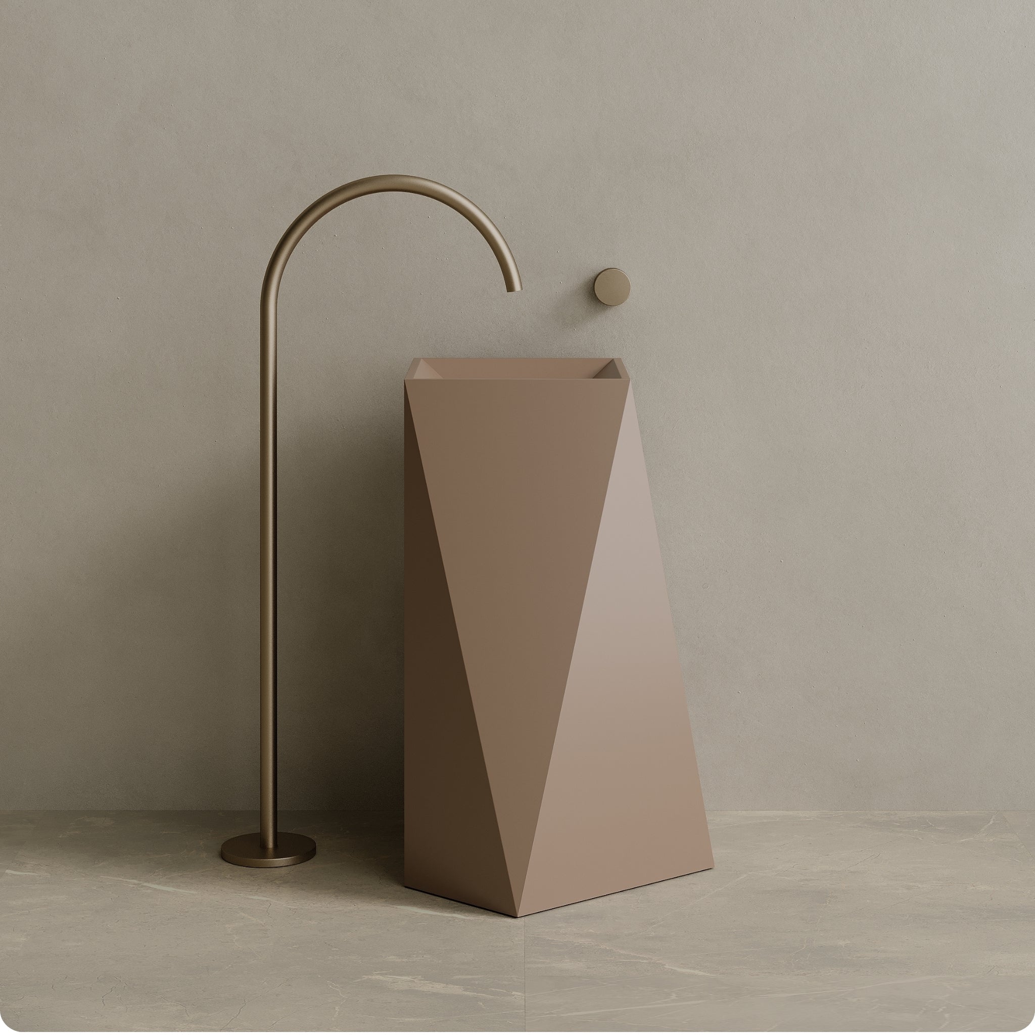 20" x 34" Solid Surface Stone Resin Geometric Pedestal Sink