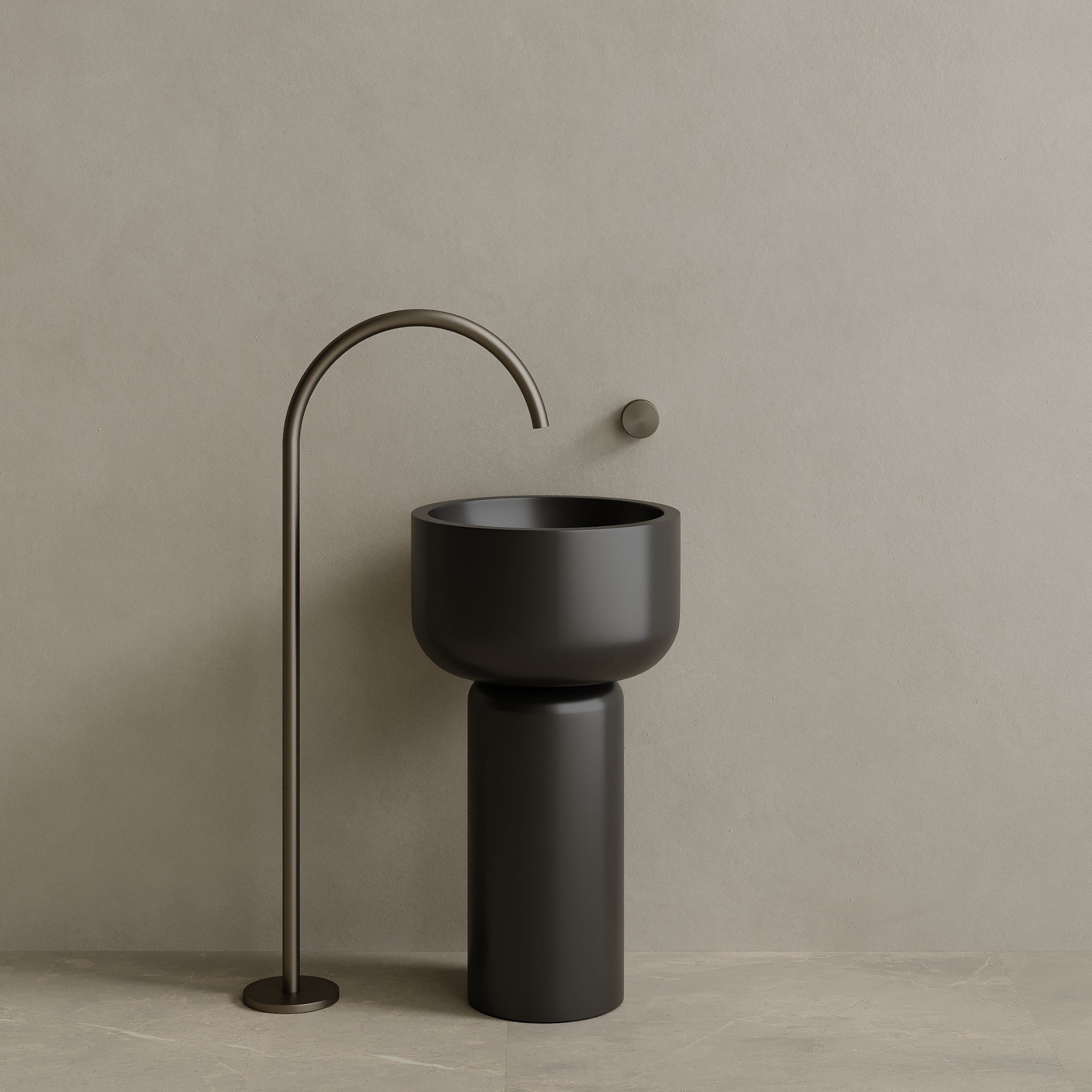 19" x 33" Solid Surface Stone Resin Round Pedestal Sink