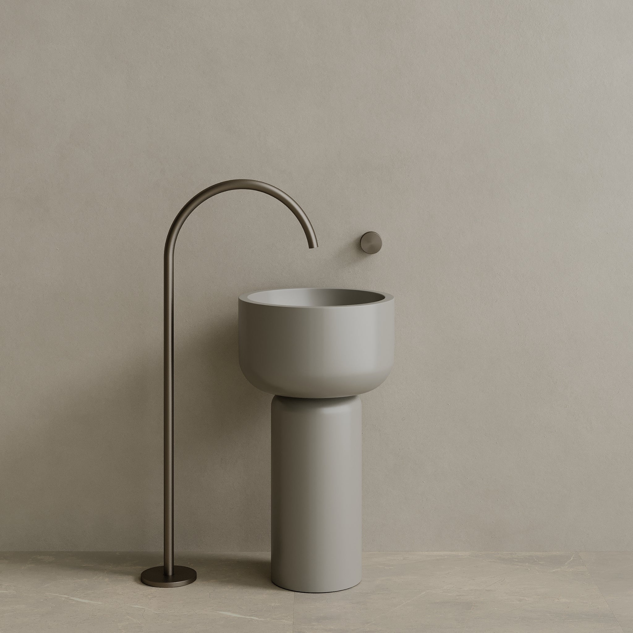 19" x 33" Solid Surface Stone Resin Round Pedestal Sink