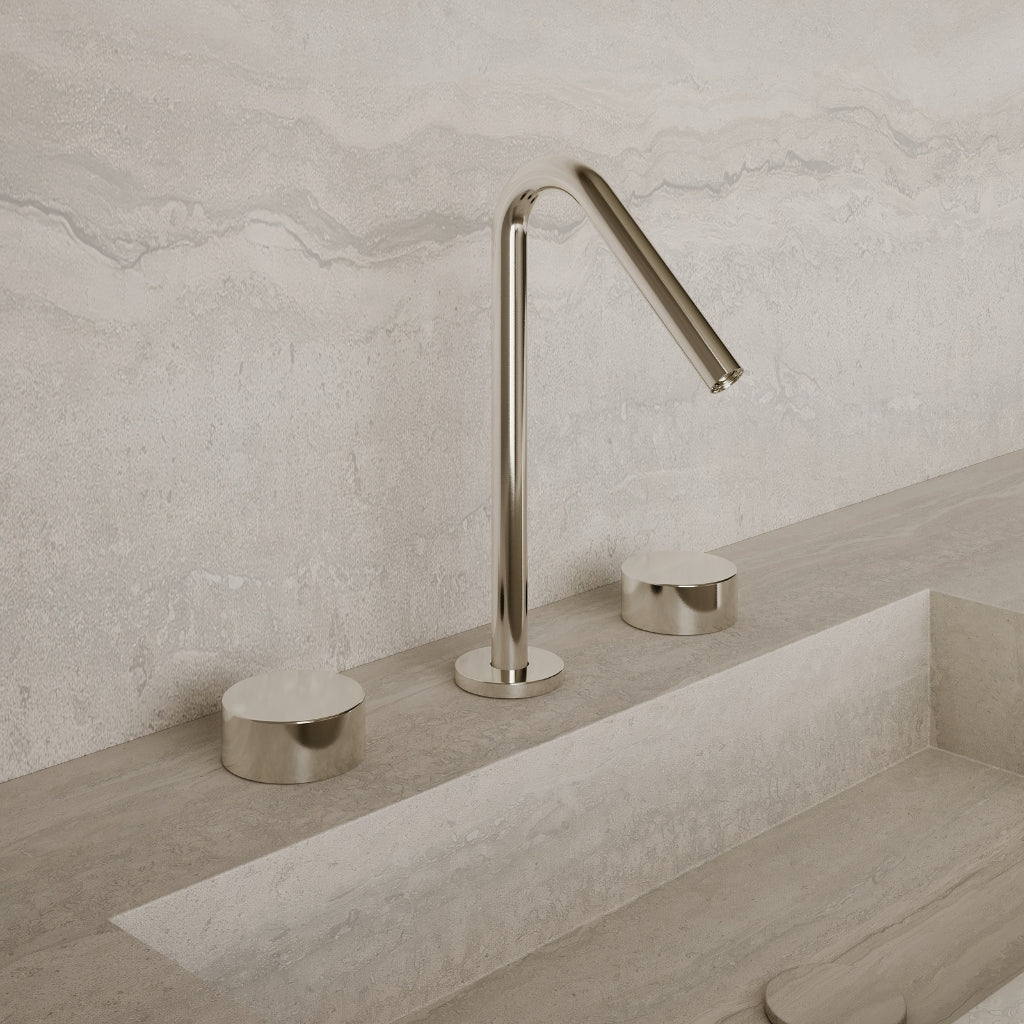 Modern Angled Counter-Mounted Faucet with Circular Knobs
