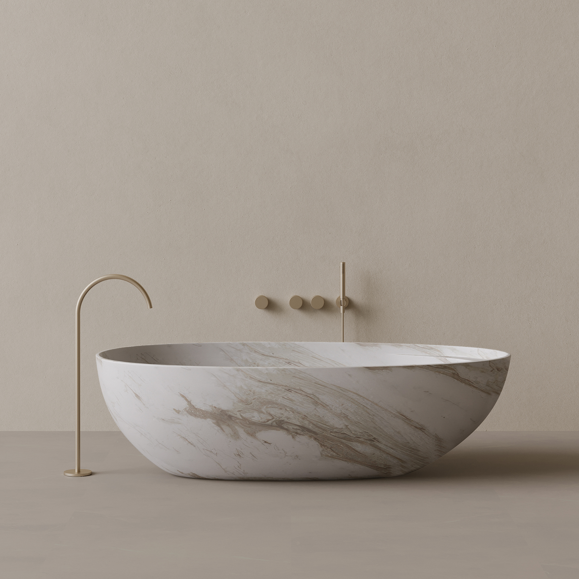 76" x 39" Handcrafted Oval Stone Bathtub with Shelf