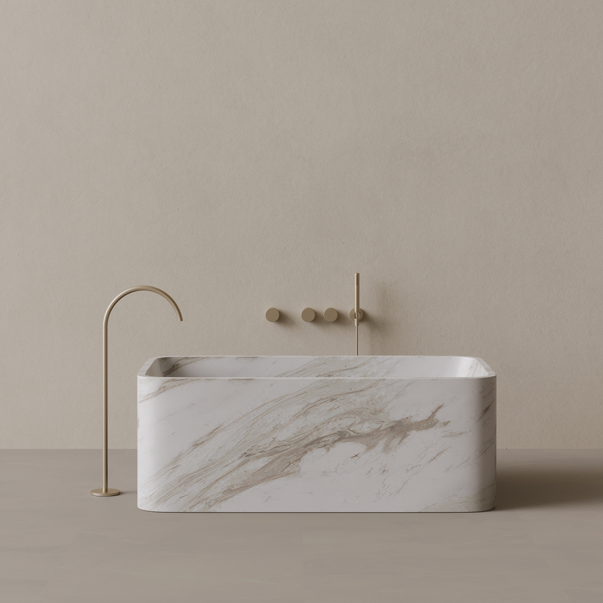 61" x 33" Handcrafted Rectangular Stone Bathtub with Curved Edges