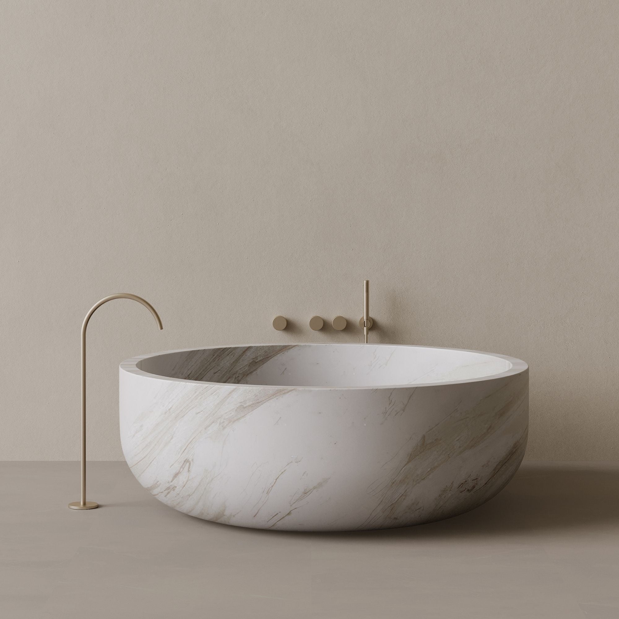 56" x 56" Handcrafted Round Stone Bathtub