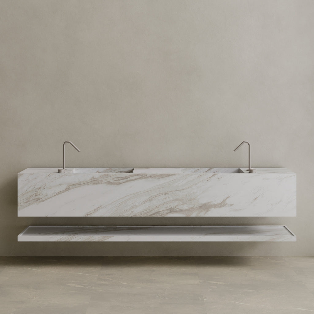 Oversized Double Sink Floating Handcrafted Marble Vanity