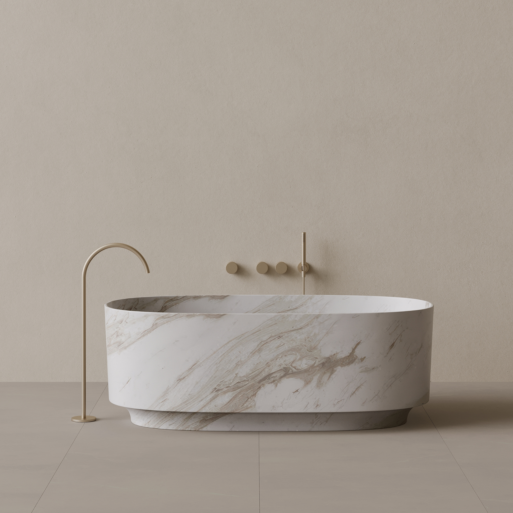 68" x 34" Handcrafted Oval Stone Bathtub with Carved Base