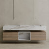 Oversized Floating Double Sink Marble Vanity with Wood Drawers