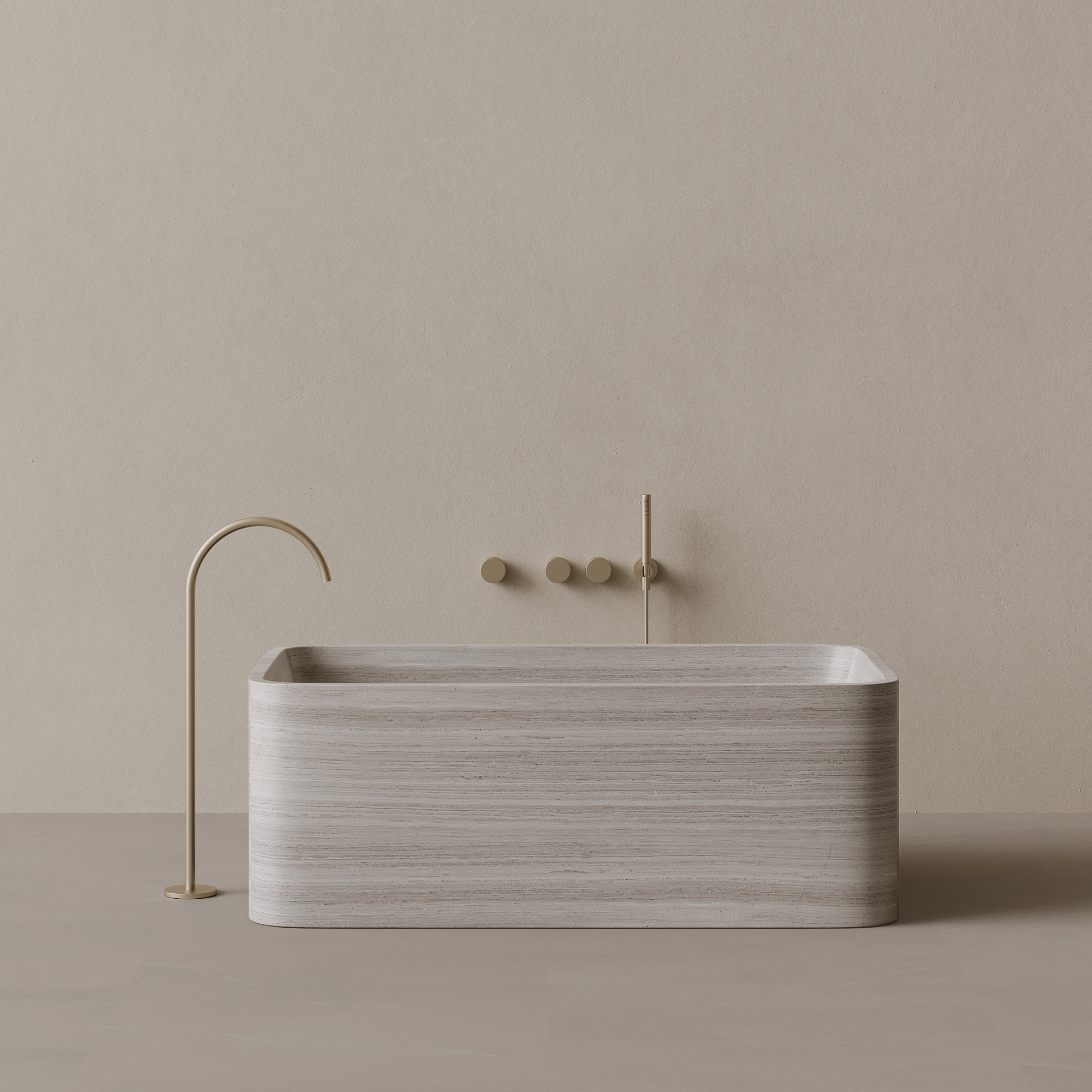 61" x 33" Handcrafted Rectangular Stone Bathtub with Curved Edges