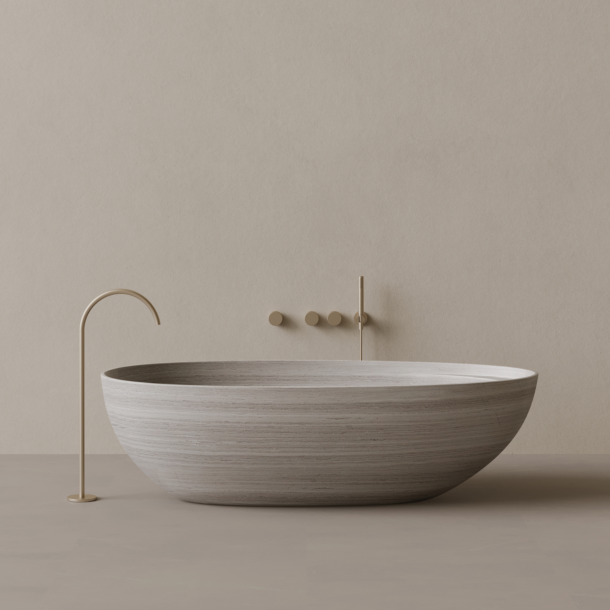 76" x 39" Handcrafted Oval Stone Bathtub with Shelf