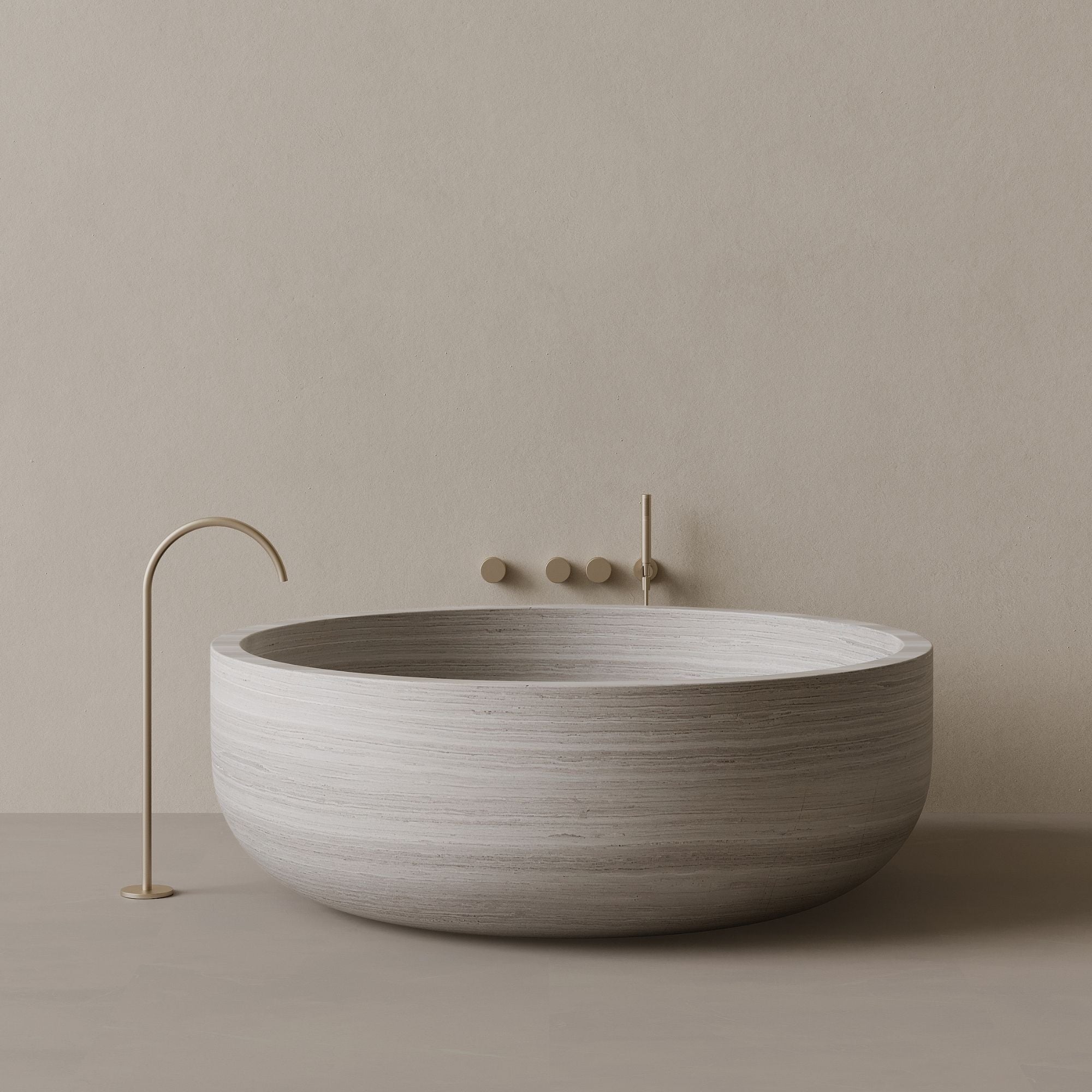 56" x 56" Handcrafted Round Stone Bathtub