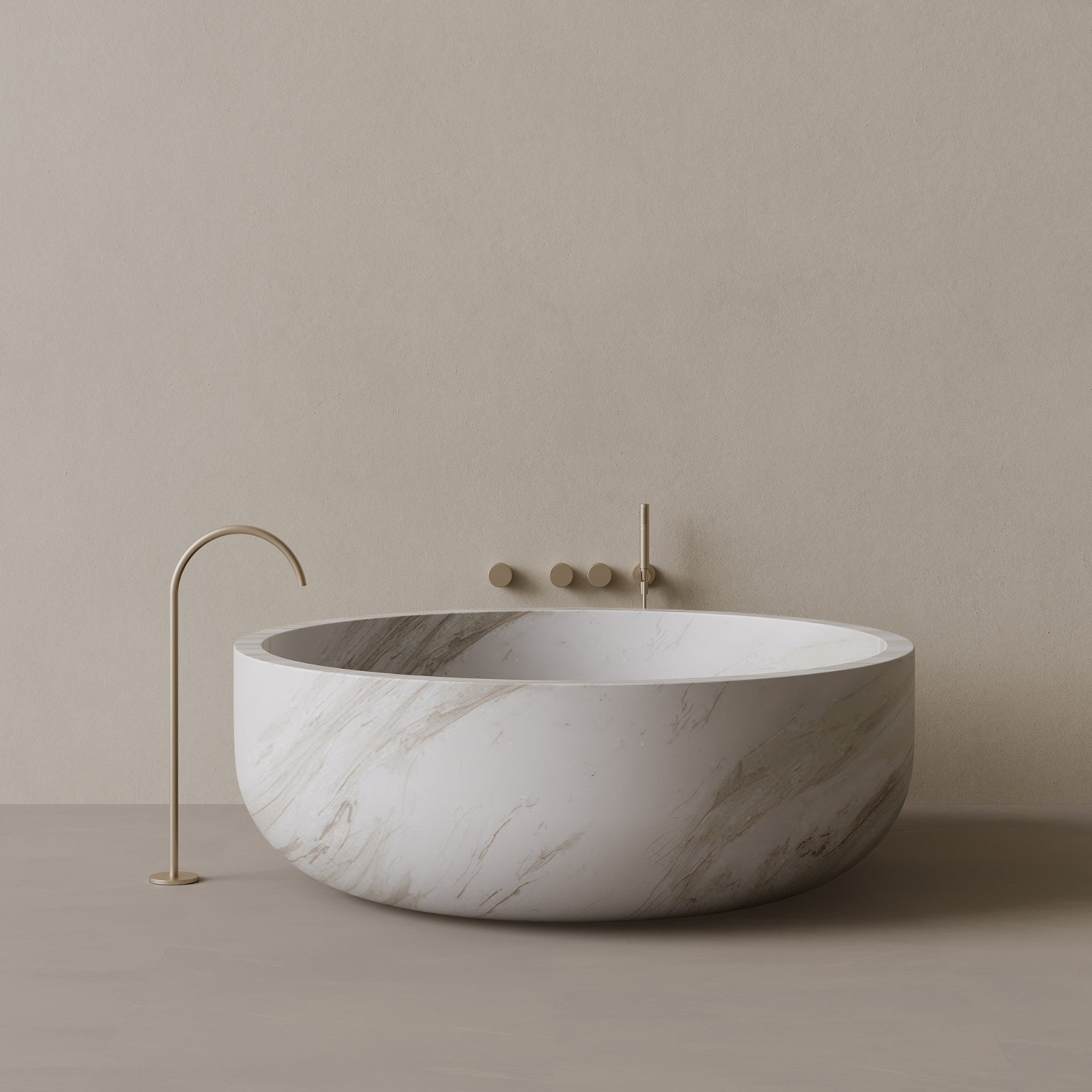 56" x 56" Handcrafted Round Stone Bathtub