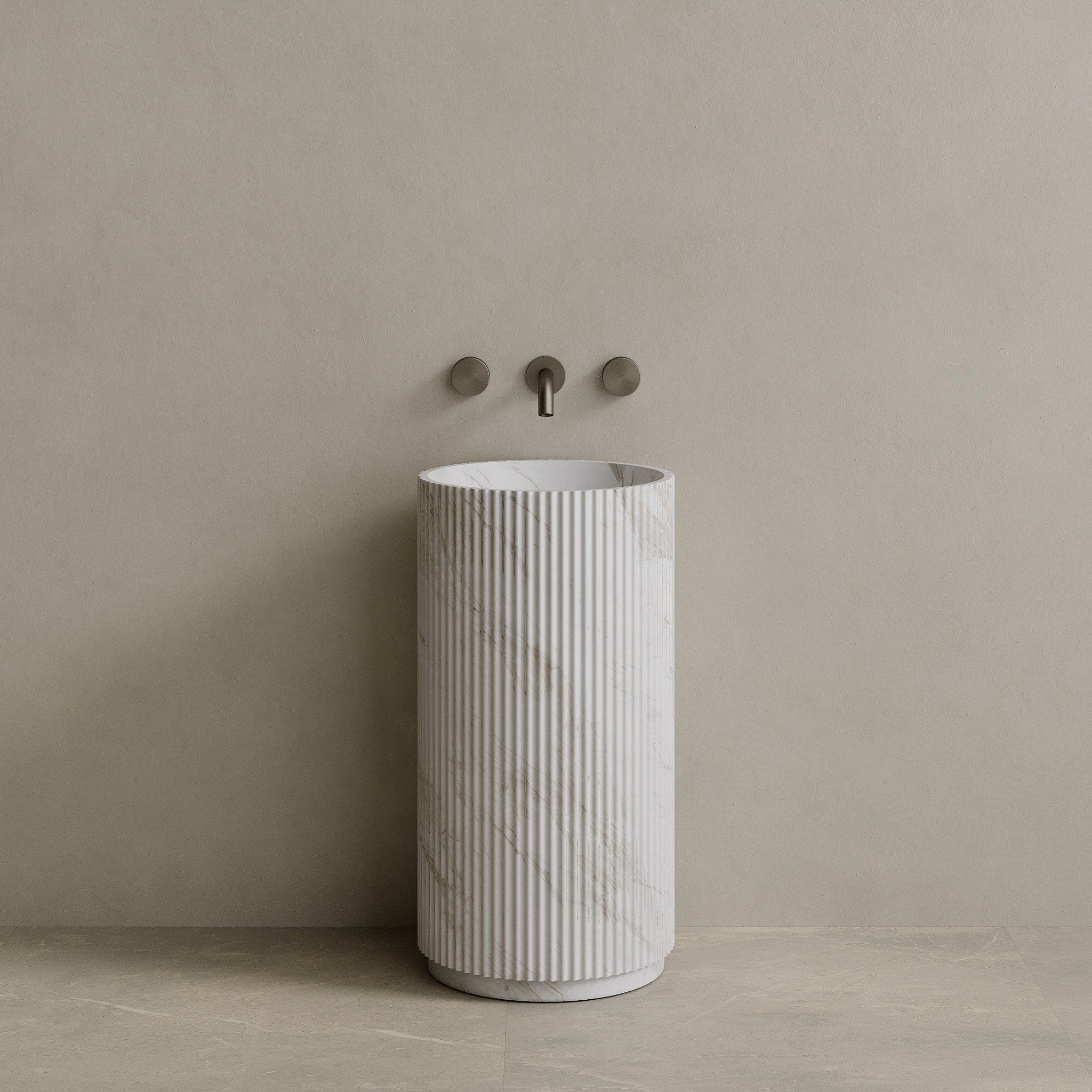 Rivio Handcrafted Fluted Stone Pedestal Sink