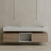 Oversized Floating Double Sink Marble Vanity with Wood Drawers