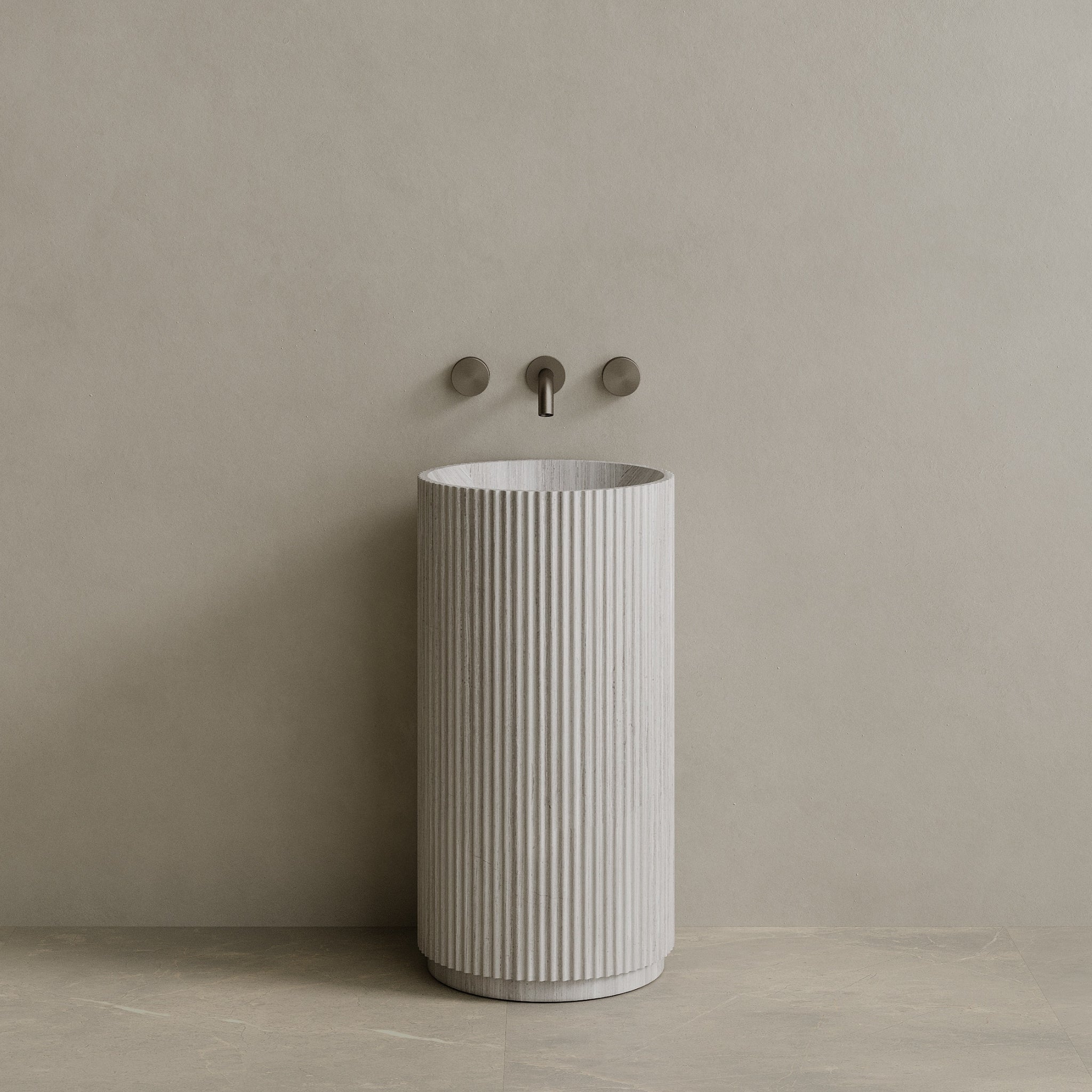 Rivio Handcrafted Fluted Stone Pedestal Sink